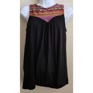 Others Follow Black Multicolor Bodice Sleeveless Peasant Top Medium Lightweight
